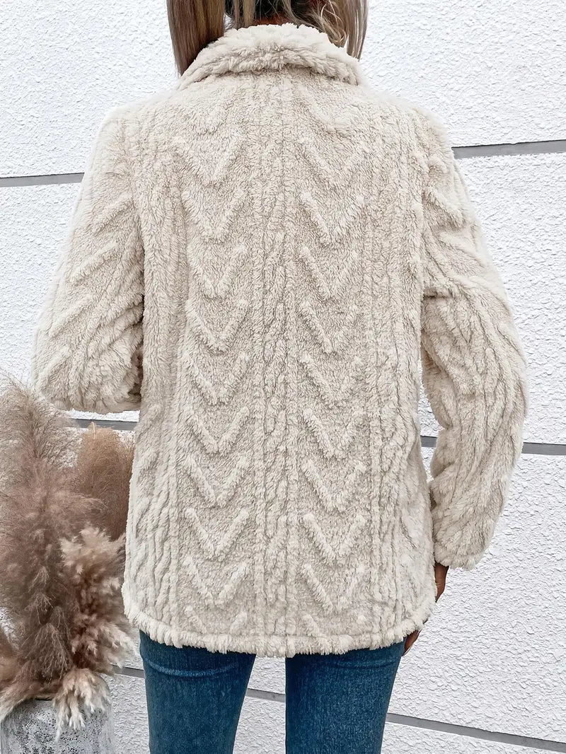 Textured Shawl Collar Fleece Jacket