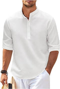 Men's Shirt – Relaxed Fit – Band Collar – Light Cotton – Button Cuffs