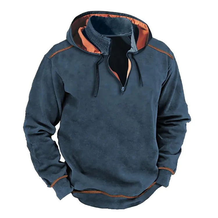 Ribbed Collar Half-Zip Hooded Sweatshirt