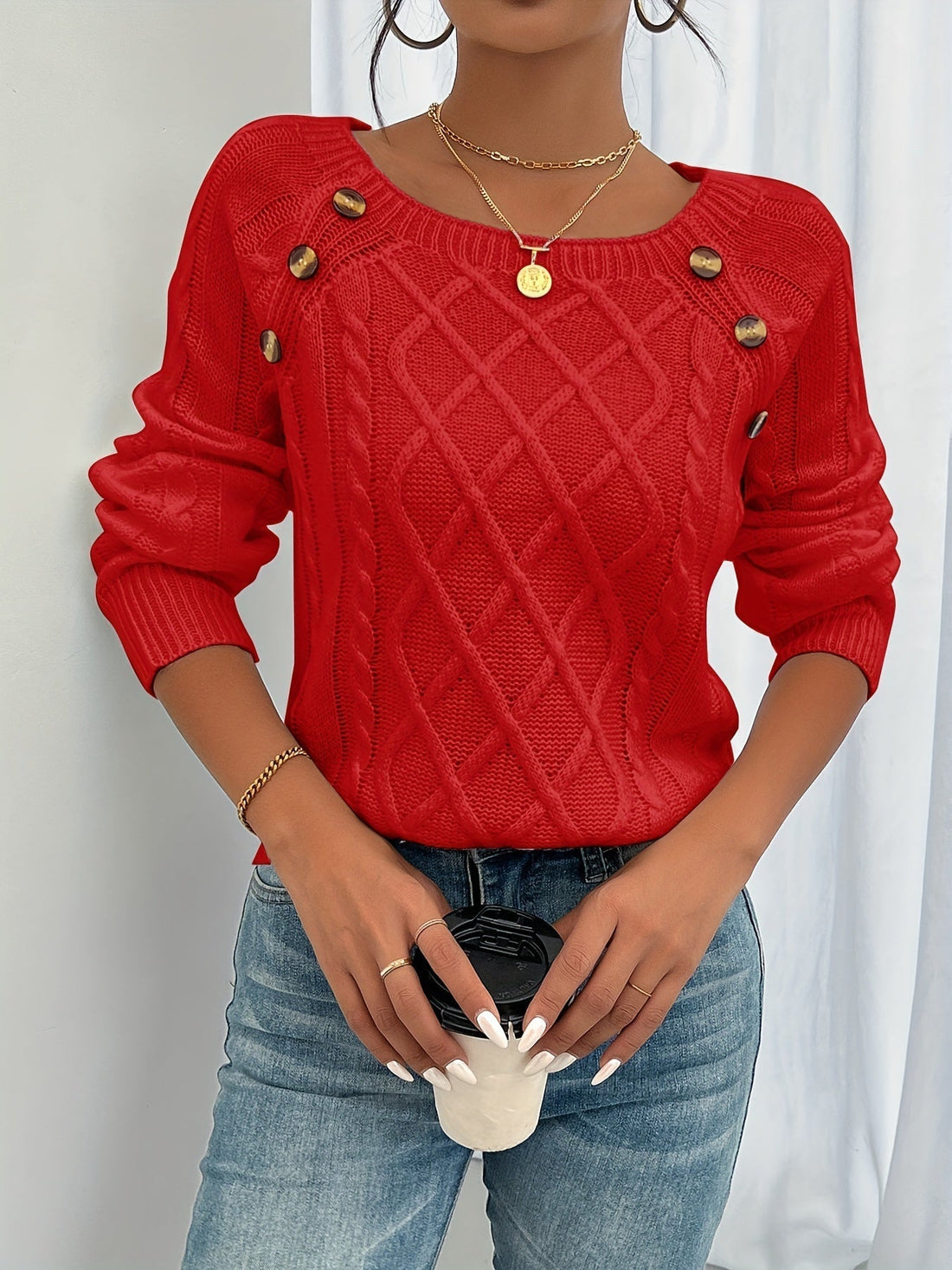 Cable Knit Relaxed Fit Knit Top