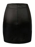 Women's Mini Skirt – High Waist – Leather Look – Lace-up Detail – Slit Design