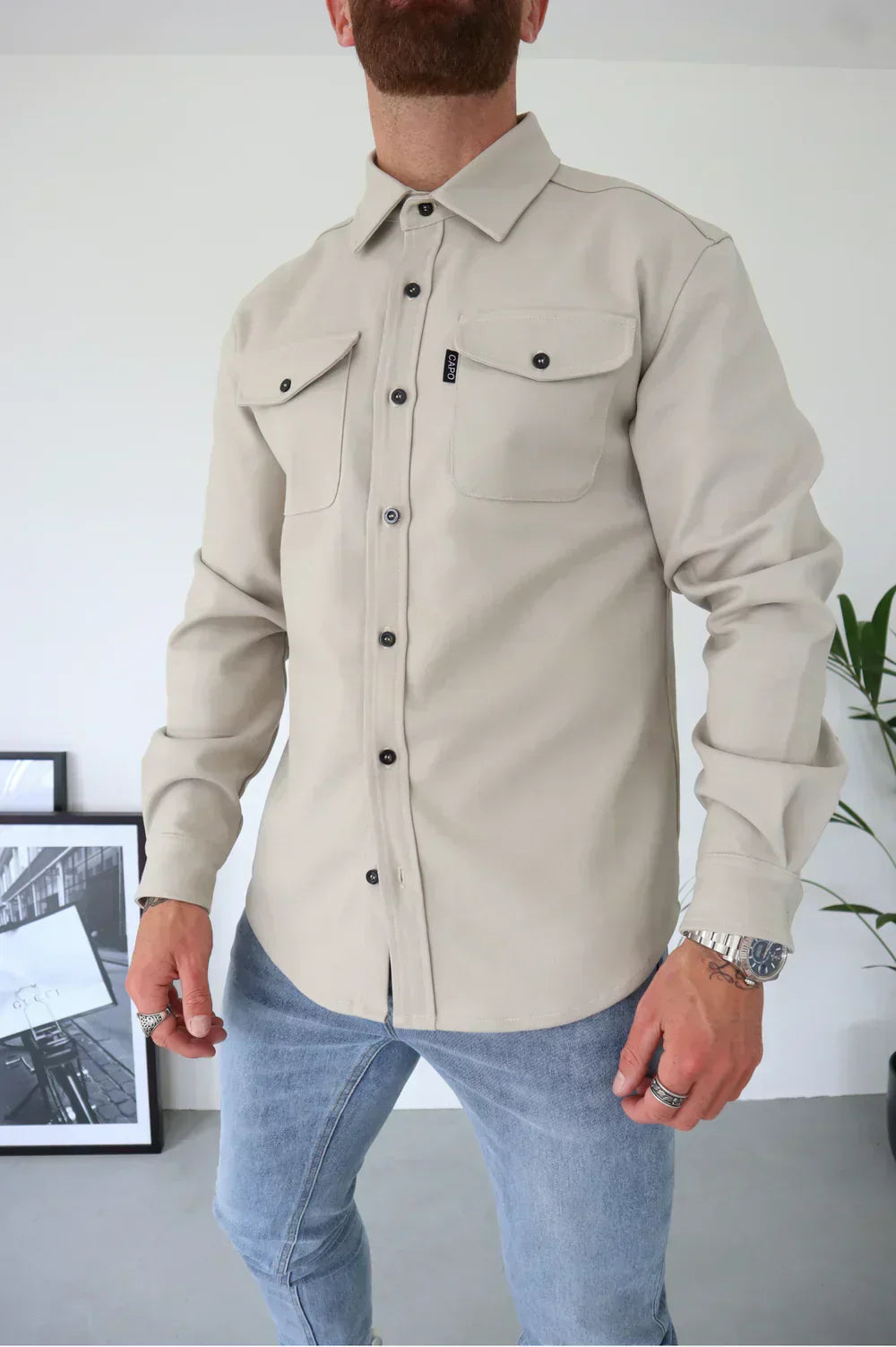 Men's Overshirt - Cotton - Relaxed Fit - Long-Sleeved with Buttons