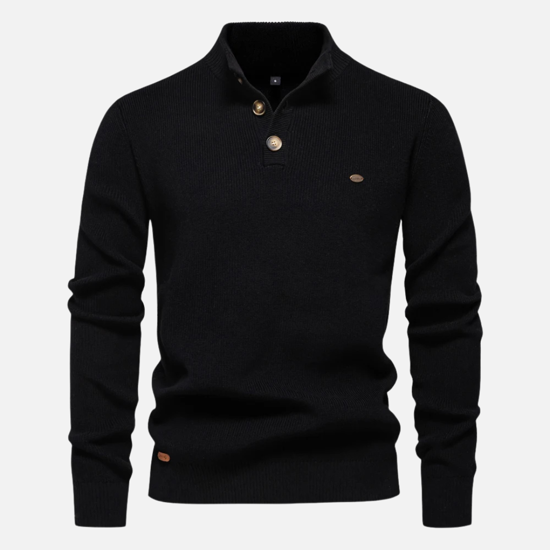 Herre Rullekravetrøje – Uldblanding – Slim Fit – Ribstrik med Knapdetaljer