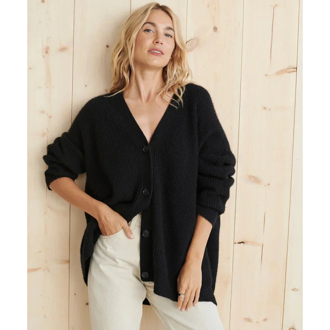 Relaxed Fit Ribbed Button Front Cardigan