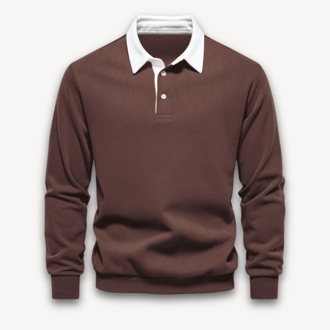 Men's Polo Sweater – Regular Fit – Long-Sleeved – Soft Knitted Natural Fiber