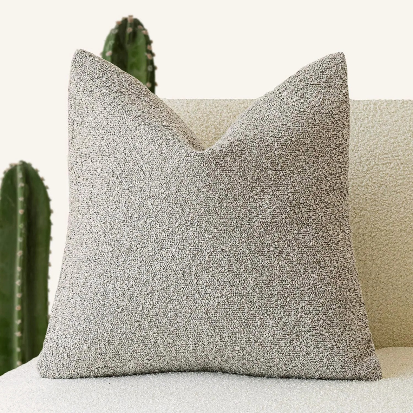 Cotton Linen Boucle Overstuffed Throw Pillow