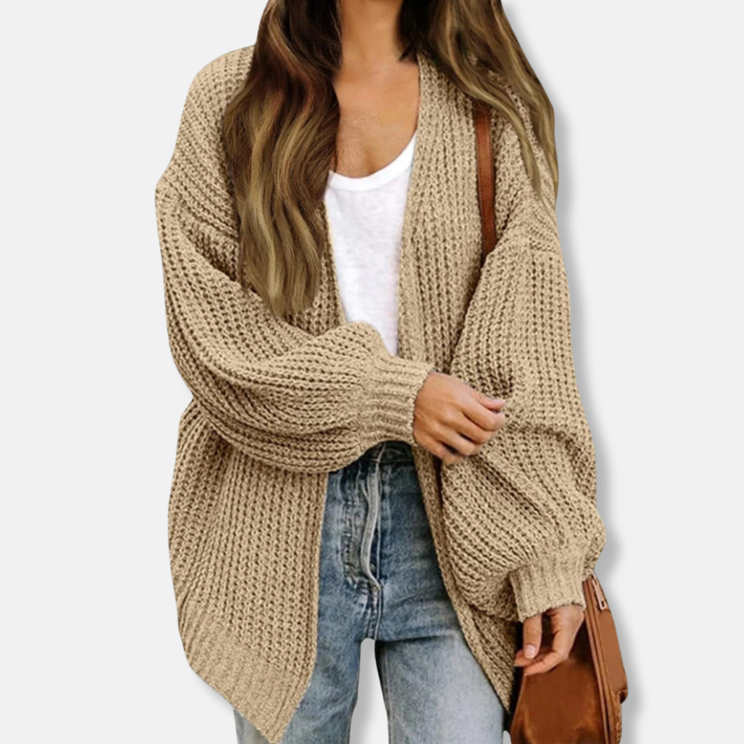 Oversized Lantern Sleeve Ribbed Cardigan