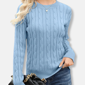 Fine Gauge Cable Knit Crew Neck Sweater
