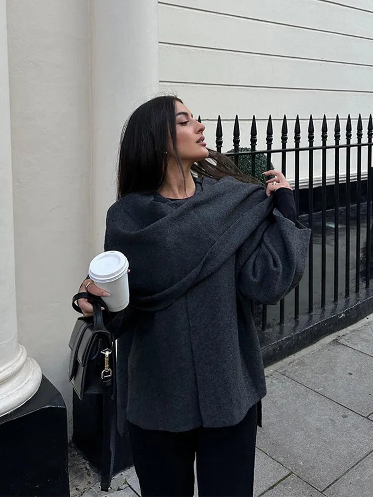 Soft Wool Warm Asymmetric Poncho