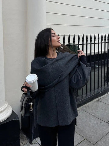 Soft Wool Warm Asymmetric Poncho