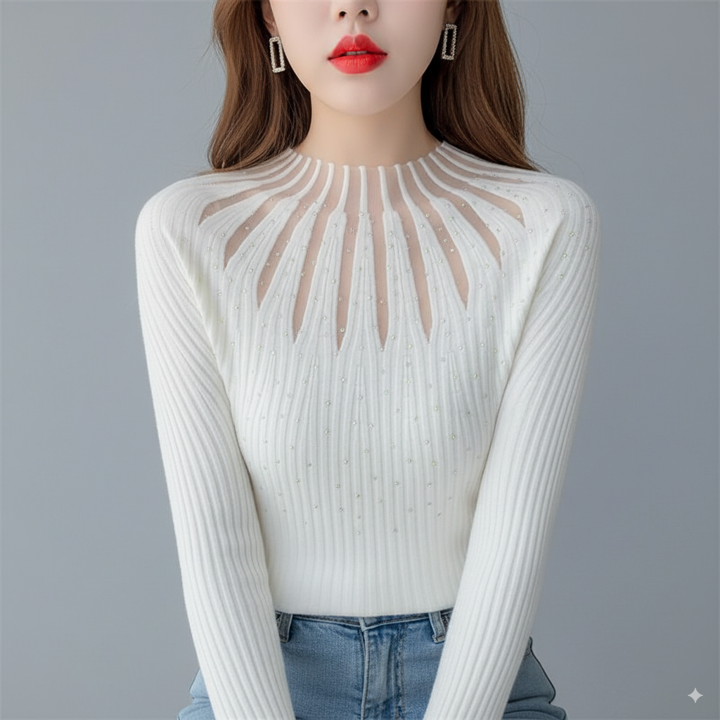 Chic Ribbed Knit Top with Elegant Cutout Design