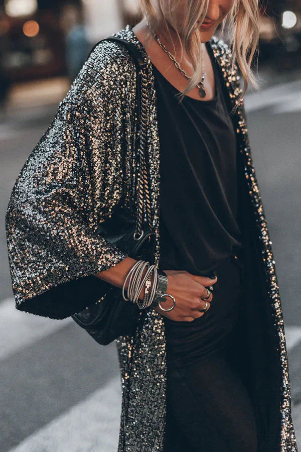 Sequin Embellished Loose Fit Duster Cardigan