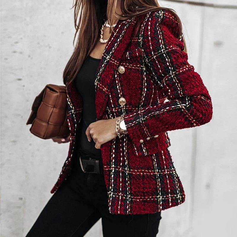 Tweed Tailored Fit Gold Button Blazer