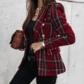 Women's Blazer - Tweed Pattern - Tailored Fit - Gold Buttons Elegant Design