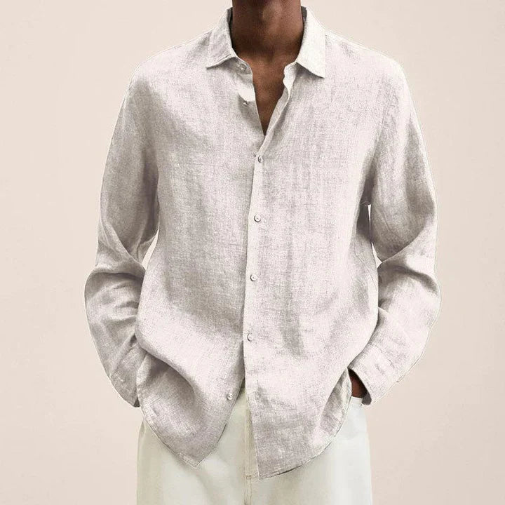 Men's Shirt - Lightweight Linen - Classic Fit - Long Sleeve with Button Closure
