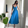 Women's Midi Dress - Sleeveless - Slim Waist - A-Line Flowy Skirt - Scoop Neckline