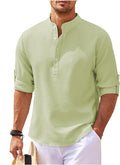Men's Shirt – Relaxed Fit – Band Collar – Light Cotton – Button Cuffs