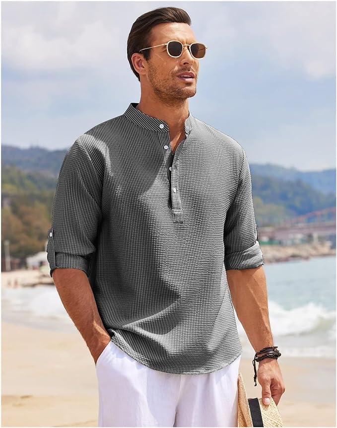Light Cotton Relaxed Band Collar Shirt