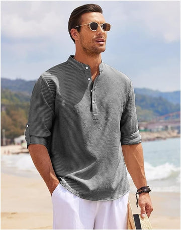 Light Cotton Relaxed Band Collar Shirt