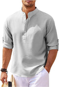 Men's Shirt – Relaxed Fit – Band Collar – Light Cotton – Button Cuffs