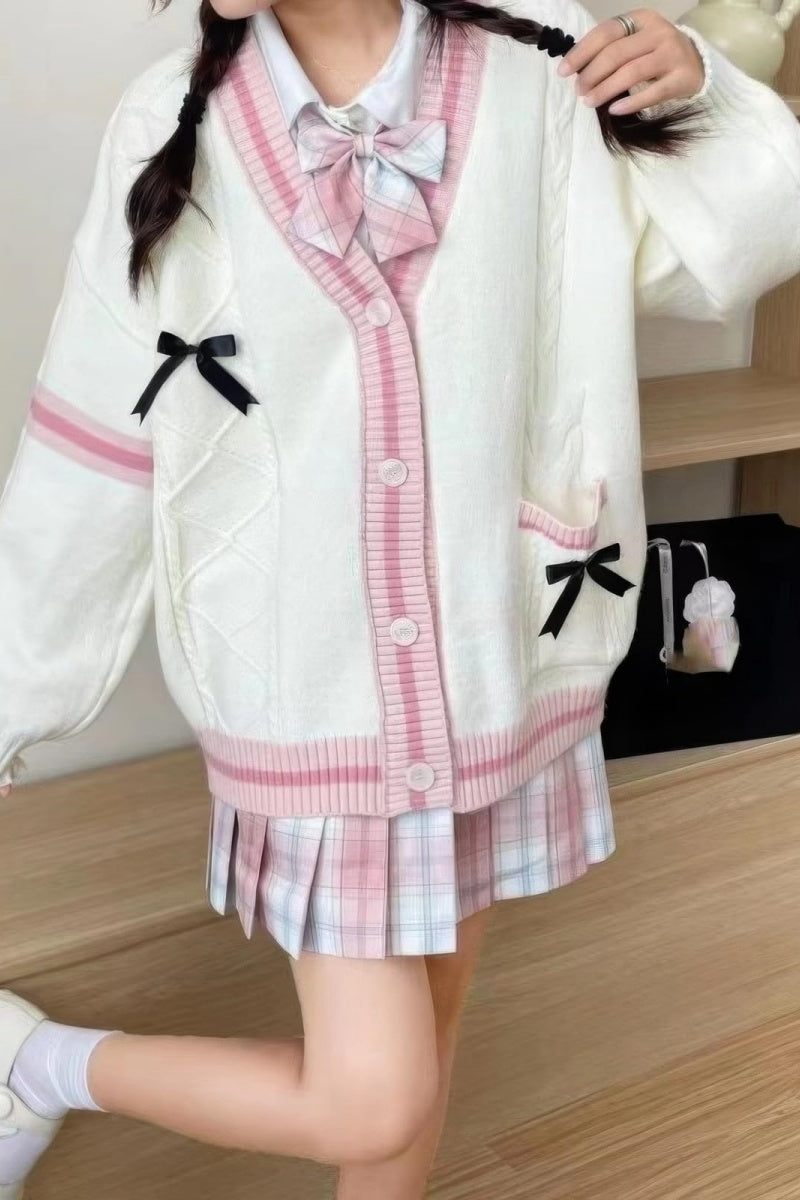 Cable-Knit Bow Detail Relaxed Cardigan