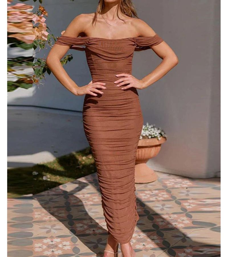 Off-Shoulder Draped Tailored Evening Dress