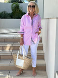 Women's Shirt – Relaxed Fit – Light Cotton – Striped with Long Sleeves