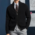 Men's Cardigan – Slim Fit – Wool Blend with Rib Structure – Zipper and High Collar