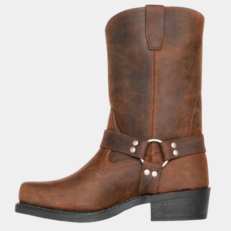 Unisex cowboy boots – mid calf – leather look – harness details – pull-on design