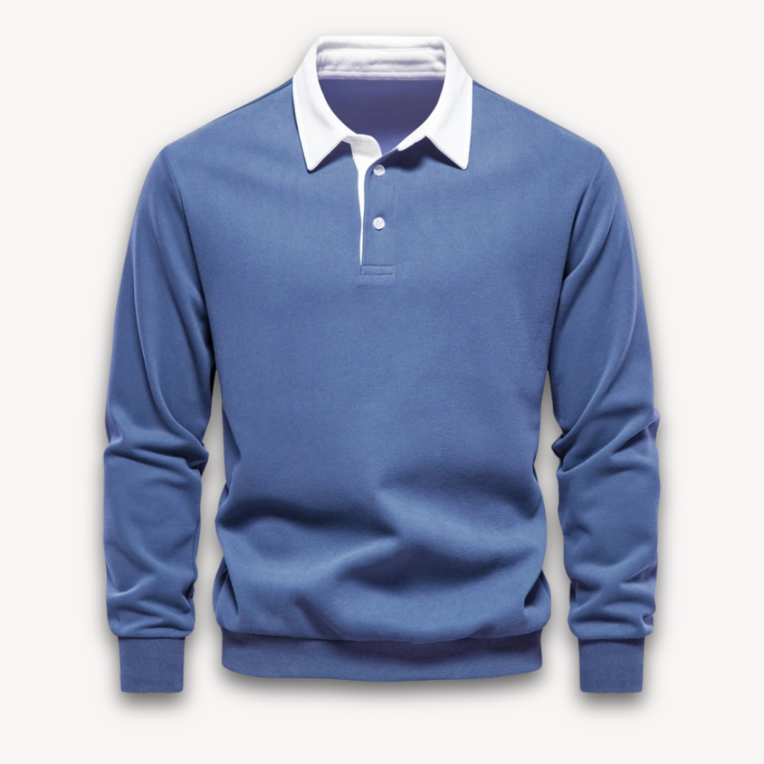 Men's Polo Sweater – Regular Fit – Long-Sleeved – Soft Knitted Natural Fiber