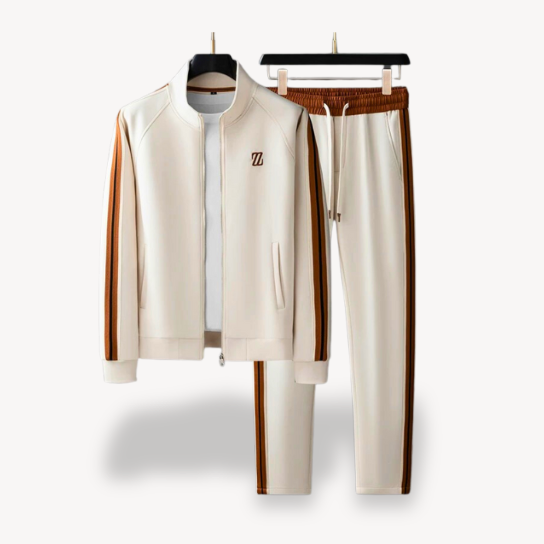 Men's Training Set – Slim Fit – Breathable Stretch Material – Zip Jacket & Drawstring Pants