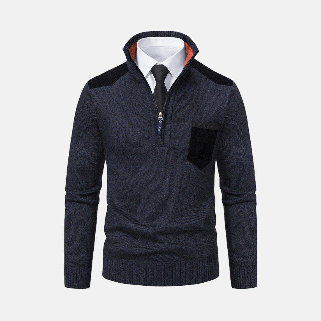 Knit Blend Stand Collar Quarter Zip Sweater