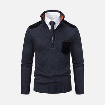 Knit Blend Stand Collar Quarter Zip Sweater
