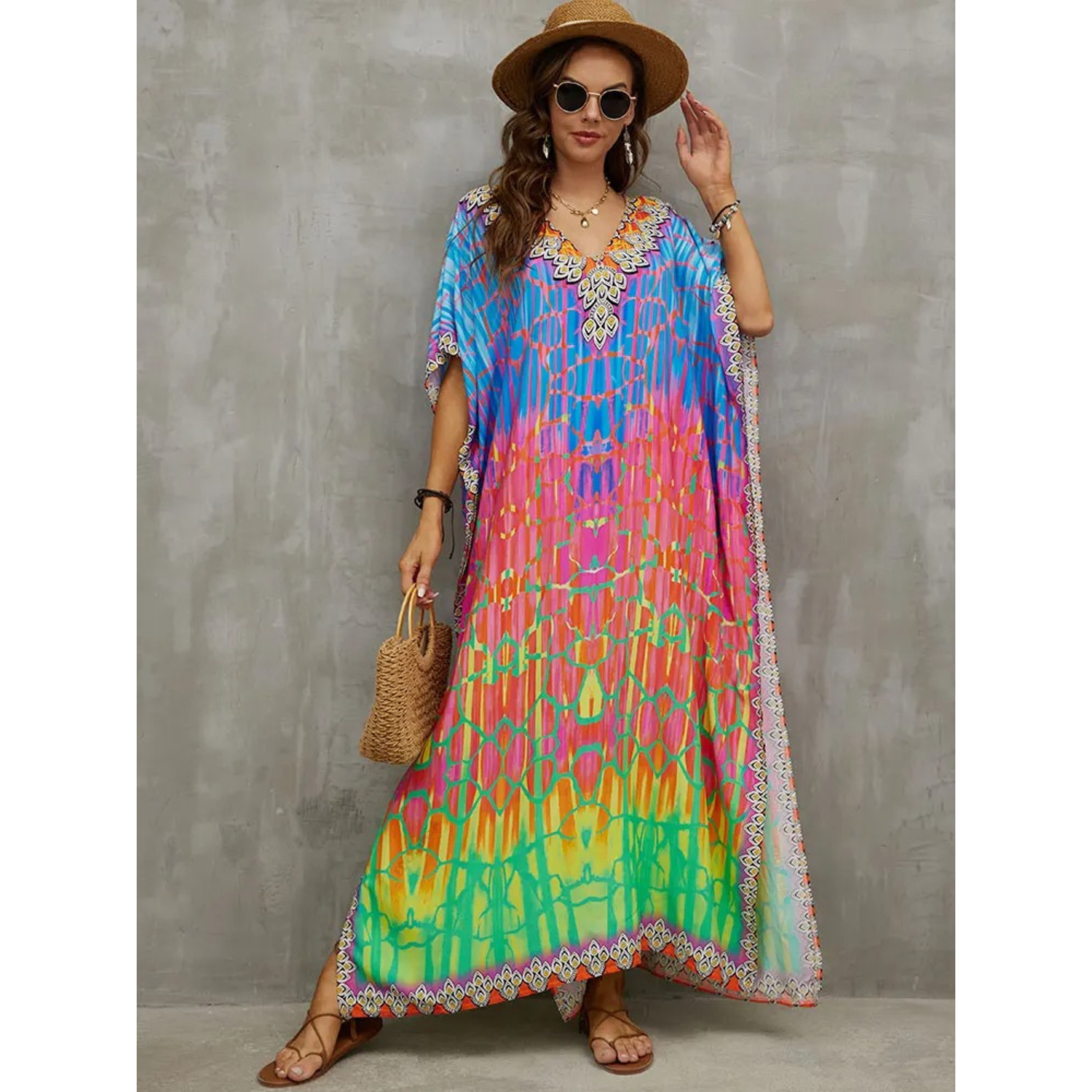 Women's Kaftan - Light and Airy - Loose Fit - V-Neck Beachwear