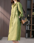 Women's Shirt Dress - Knee-Length A-Line - Lightweight Fabric - 3/4 Sleeves with Buttons