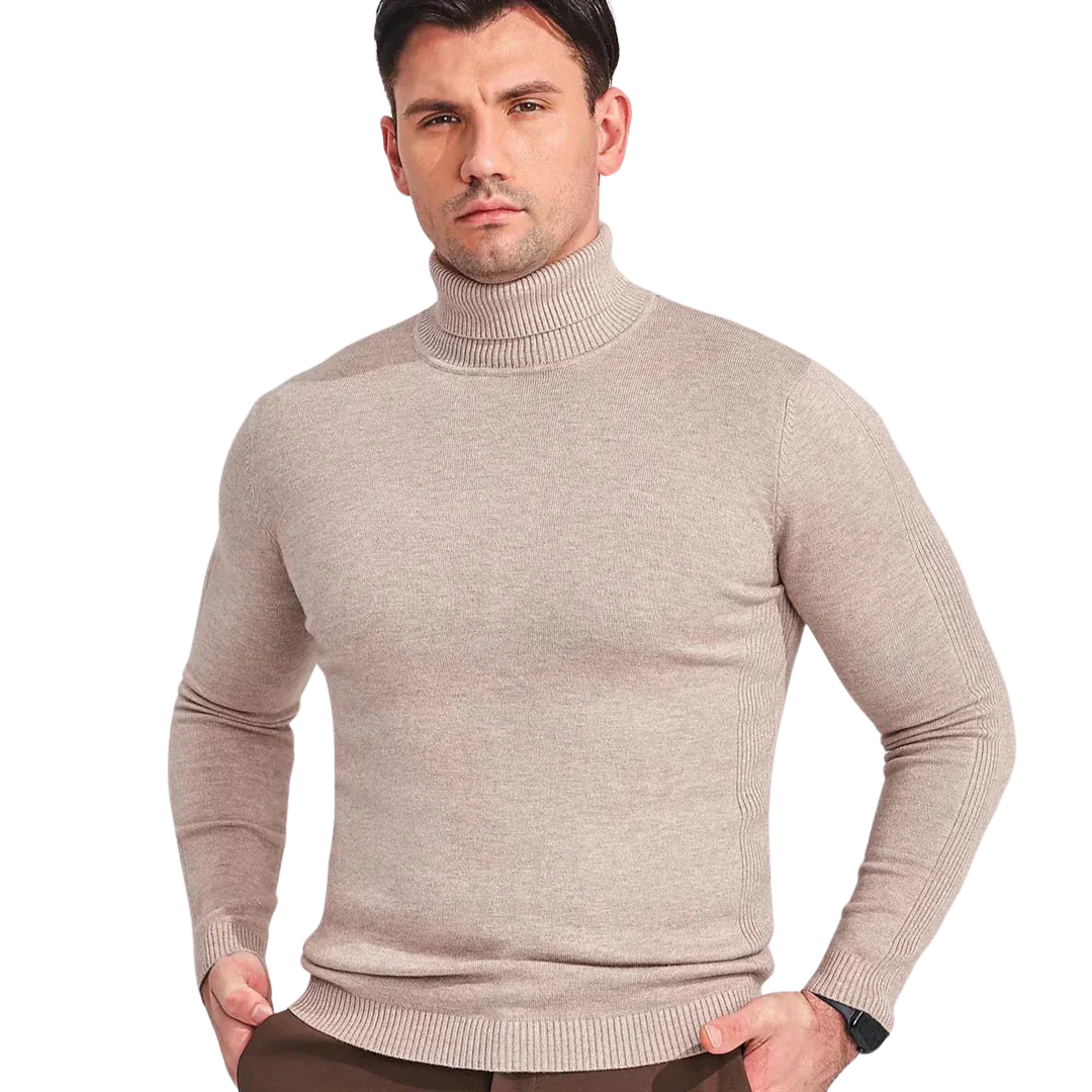 Herres Turtleneck Sweater - Cashmere - Slim Fit - Langærmet Ribstrikket