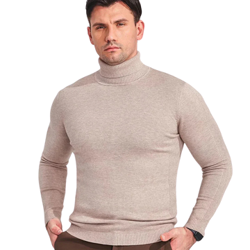 Herres Turtleneck Sweater - Cashmere - Slim Fit - Langærmet Ribstrikket