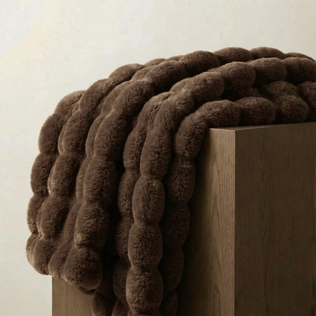 Minimalist Plush Faux-Fur Braided Throw Blanket