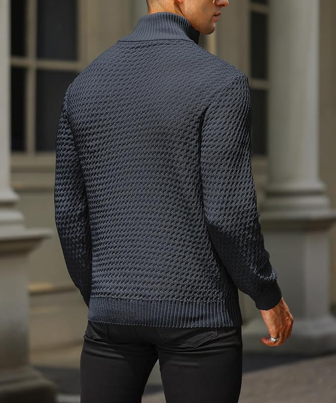 Men's Sweater with Half-Zip – Textured Knit – Tailored Fit – Ribbed Edges