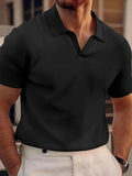 Men's Polo T-Shirt - Ribbed Knit - Short Sleeves - V-Neck - Comfortable & Stylish