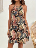 Dress For Women - Halterneck - Sleeveless Airy Fit - Lightweight Fabric with Print