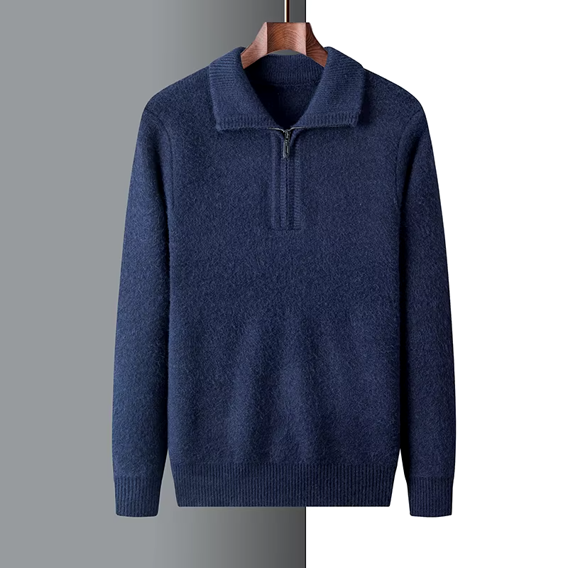 Men's Sweater – Regular Fit – Soft Knit – Short Zipper – Ribbed Edges – Flat Collar