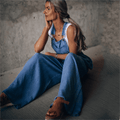 Women's Overalls in Denim - Adjustable Straps - Loose Fit - Wide Legs
