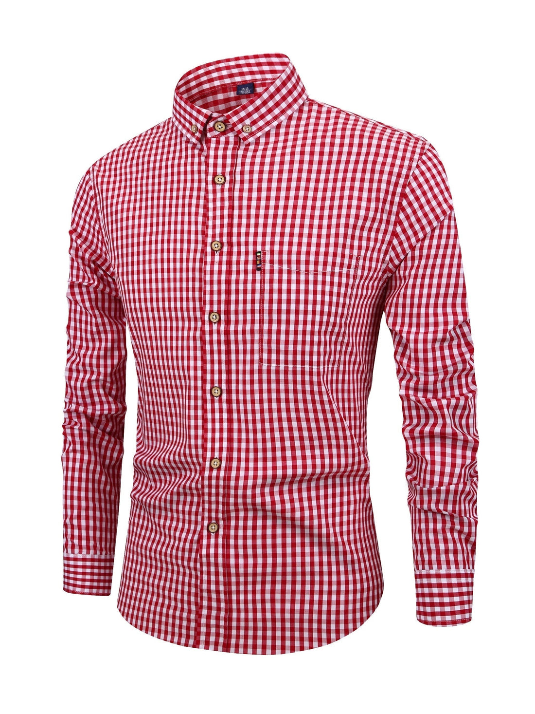 Herreskjorte - Slim Fit - Klassisk Gingham Mønstret - Knapkrave - Lange Ærmer