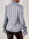 Women's Blouse - High Ruffle Collar - Long-Sleeved Smock Cuff - Glossy Satin Look