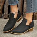 Women's Ankle Boots - Low Block Heel - Non-Slip Sole - Ruffle Detail - Slip-on Design