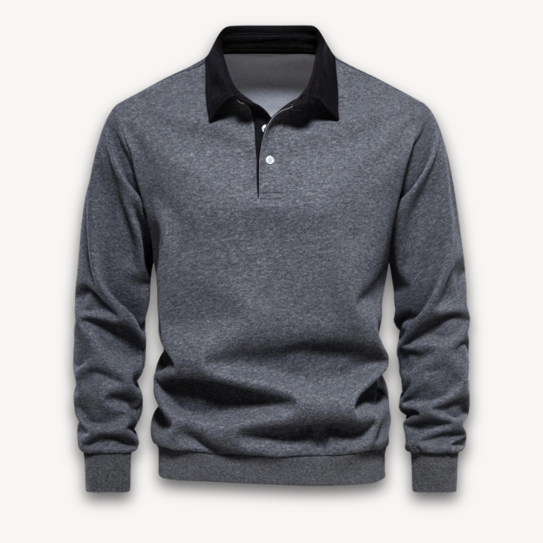 Men's Polo Sweater – Regular Fit – Long-Sleeved – Soft Knitted Natural Fiber