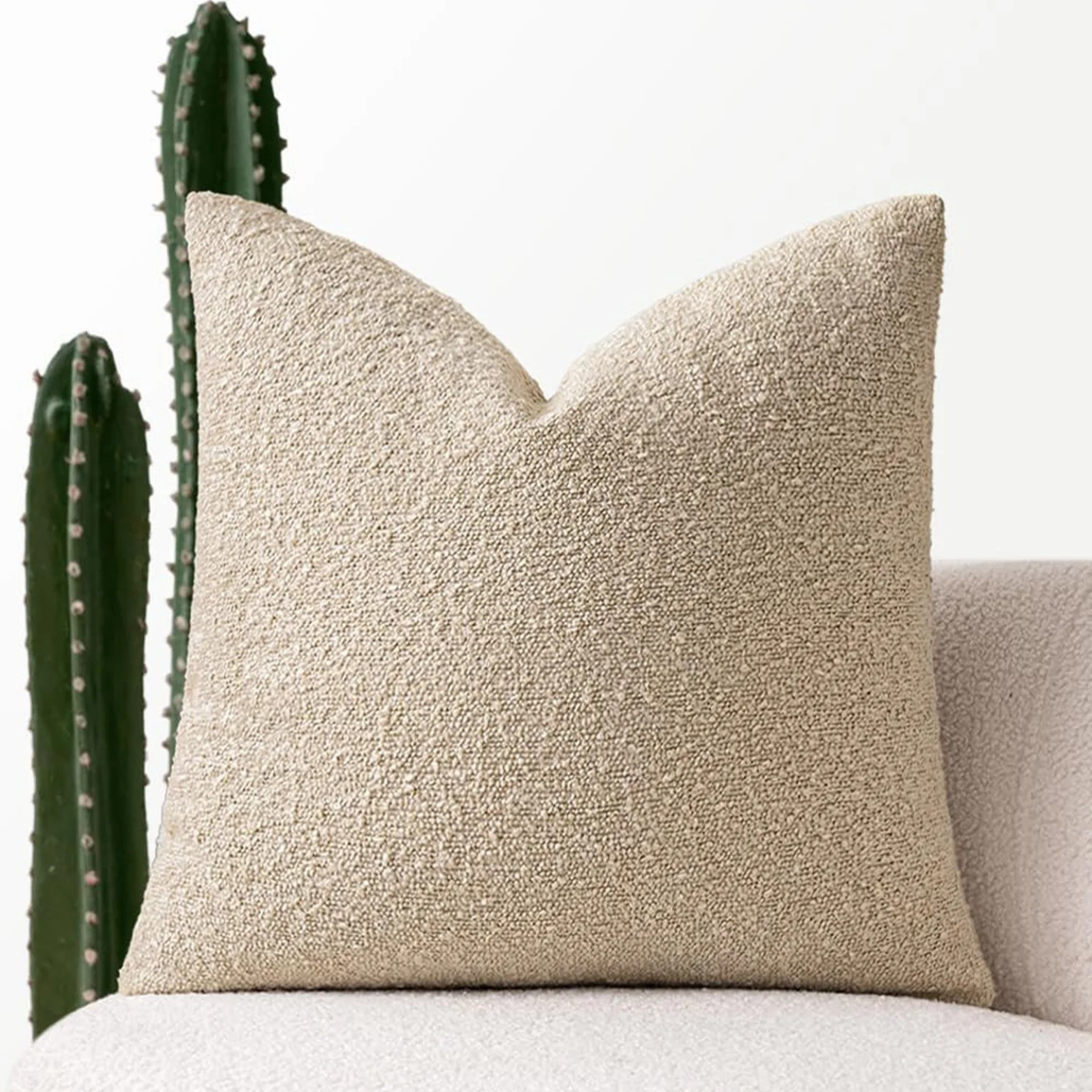 Cotton Linen Boucle Overstuffed Throw Pillow