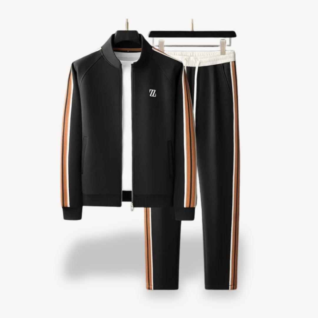 Men's Training Set – Slim Fit – Breathable Stretch Material – Zip Jacket & Drawstring Pants