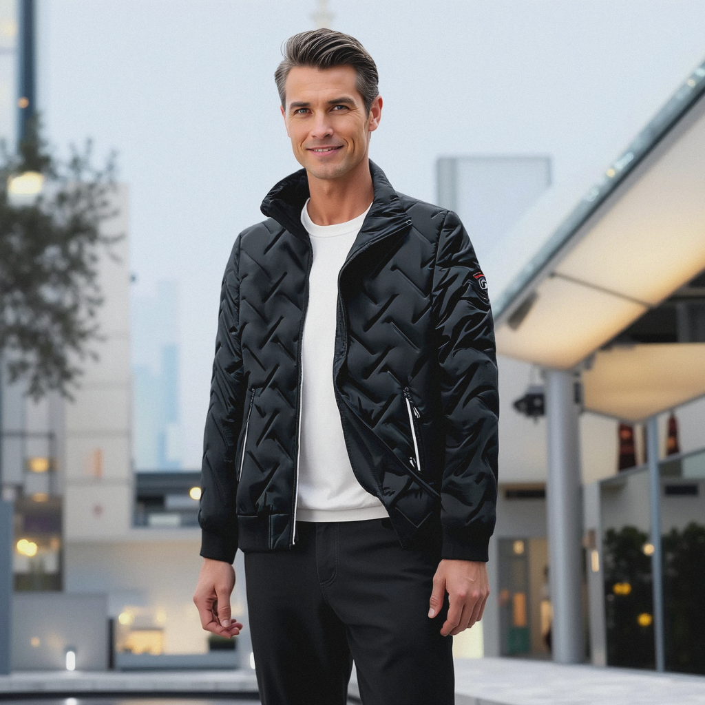 Insulated Chevron Quilted High Collar Jacket